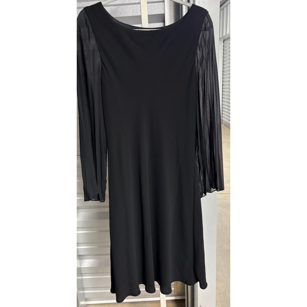 Jolibel Black Cocktail Dress Sheer Pleated Long Sleeve Size 12 Made in Canada
